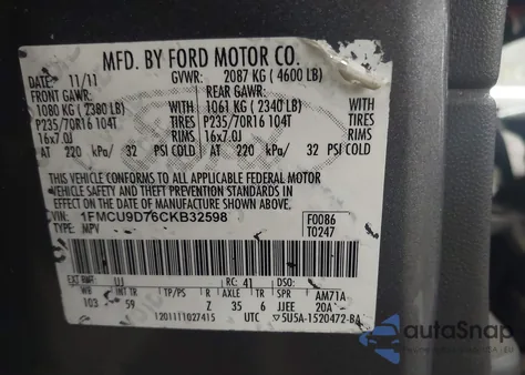 2012 Ford Escape Xlt from USA, damaged, VIN 1FMCU9D76CKB32598